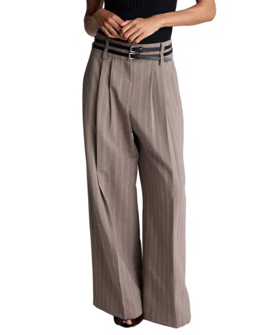 Kenneth Cole Women's High-rise Double-belt Pleated Wide-leg Pants In Brown