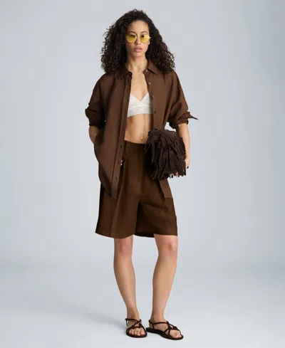 Kenneth Cole Women's High-rise Pleated Bermuda Shorts In Brown