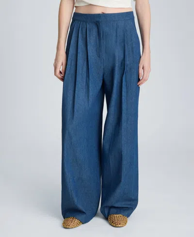 Kenneth Cole Women's High-rise Triple Pleated Wide-leg Pants In Blue