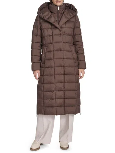 Kenneth Cole Women's Hooded Longline Puffer Jacket In Brown