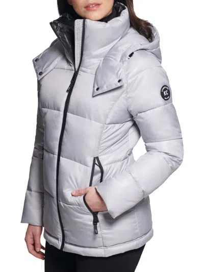 Kenneth Cole Women's Hooded Puffer Jacket In Silver