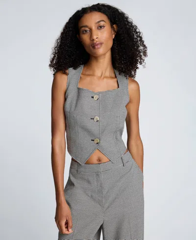 Kenneth Cole Women's Houndstooth Cropped Fitted Bodice Vest In Gray