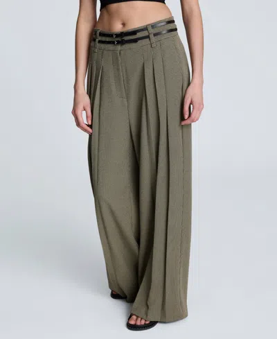 KENNETH COLE WOMEN'S PLEATED HOUNDSTOOTH BELTED PANT