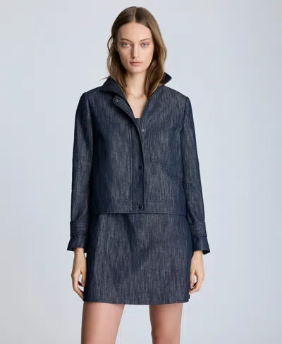 Kenneth Cole Women's Indigo Twill Cropped Boxy Moto Jacket In Dark Navy Multi