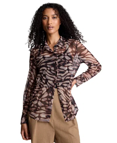 KENNETH COLE WOMEN'S INTERIOR CAMI & PRINTED MESH BUTTON-DOWN SHIRT