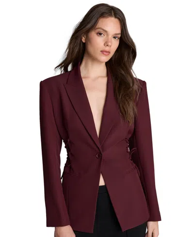 Kenneth Cole Women's Inverted-pleat Wide-leg Single Button Lace-up Blazer In Burgundy