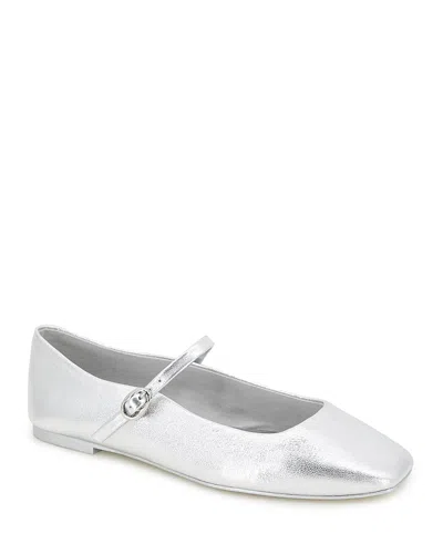 Kenneth Cole Jasper Mary Jane Flat In Silver Leather