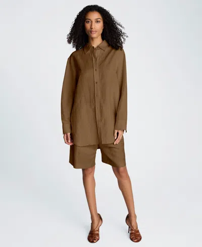 Kenneth Cole Women's Long-sleeve Button-front Top In Brown