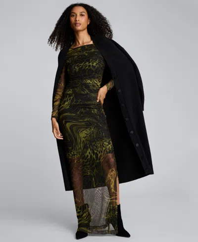Kenneth Cole Women's Long Sleeve Ruched Printed Sheath Dress In Black