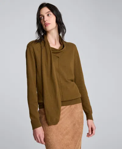 Kenneth Cole Women's Long Sleeve Scarf Sweater In Green