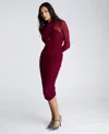 Kenneth Cole Twist Front Mesh Midi Dress With Side Rouching In Wineberry