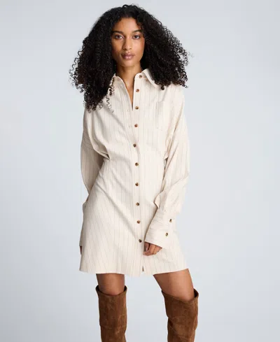 Kenneth Cole Women's Long-sleeve Striped Shirt Dress In White
