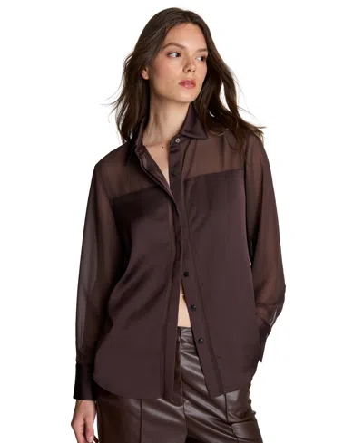 Kenneth Cole Women's Long-sleeve Button Front Shirt In Brown