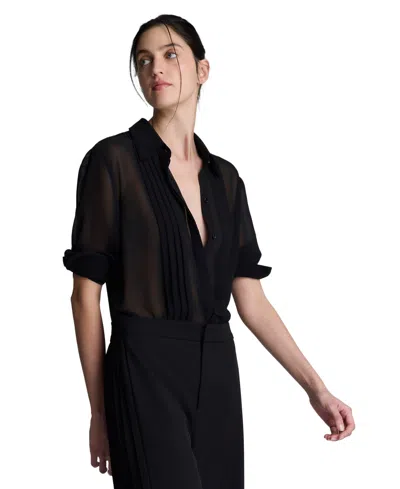 Kenneth Cole Women's Long-sleeve Sheer Chiffon Blouse In Brown