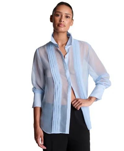 Kenneth Cole Women's Long-sleeve Sheer Chiffon Blouse In Blue