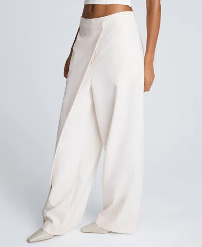 Kenneth Cole Women's Luxe Twill Fly Front Asymmetrical Crossover Pants In White