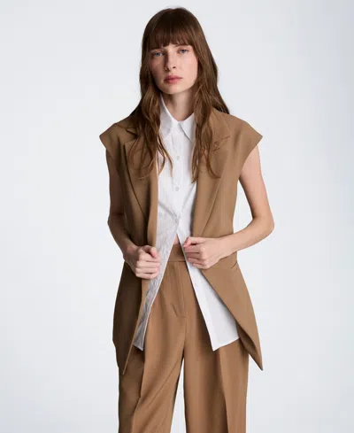 Kenneth Cole Women's Luxe Twill Sleeveless Vest With Detachable Shirt In Brown
