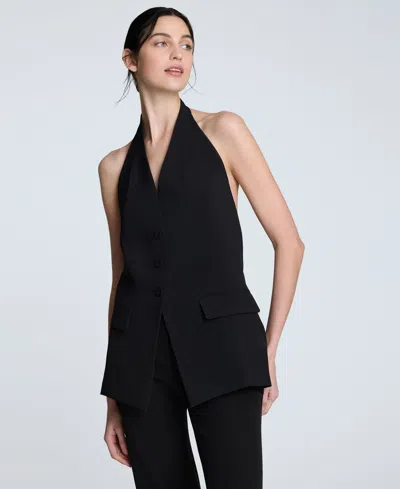 Kenneth Cole Women's Luxe Twill Three-button Halter Vest