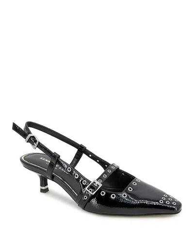 Kenneth Cole Women's Martha Eyelet Slingback Kitten Heel Pumps In Black Patent