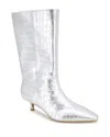 Kenneth Cole Meryl Pointed Toe Kitten Heel Boot In Silver Croco