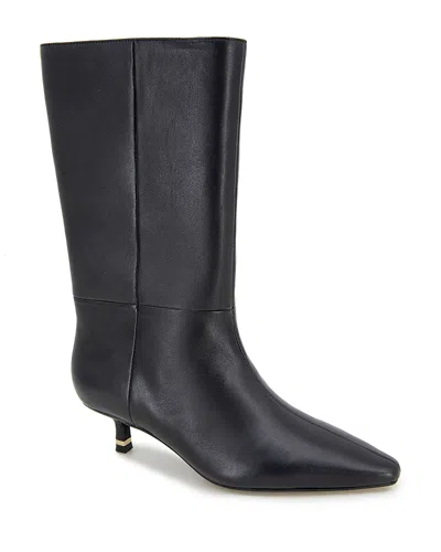 Kenneth Cole Women's Meryl Pointed Toe Kitten Heel Ankle Boots In Black Leather