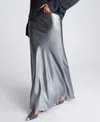 Kenneth Cole Metallic Bias Cut Maxi Skirt In Black,pewter
