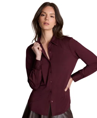 Kenneth Cole Women's Metro Knit Long-sleeve Button-front Shirt In Sugar Beet