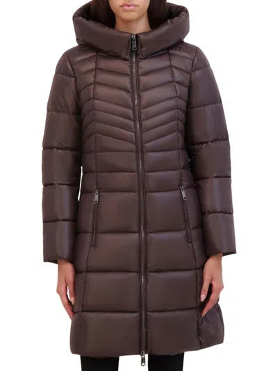 Kenneth Cole Women's Mid Length Puffer Coat In Chocolate