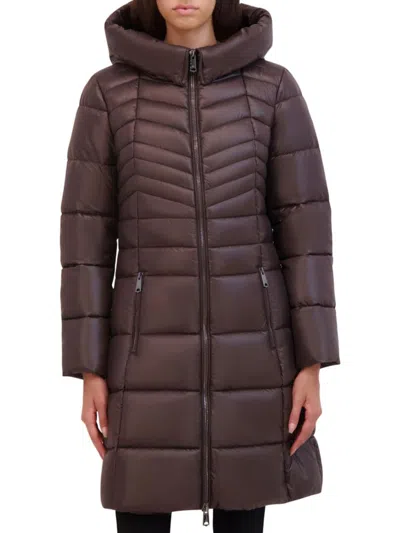 Kenneth Cole Women's Mid Length Puffer Coat In Silver