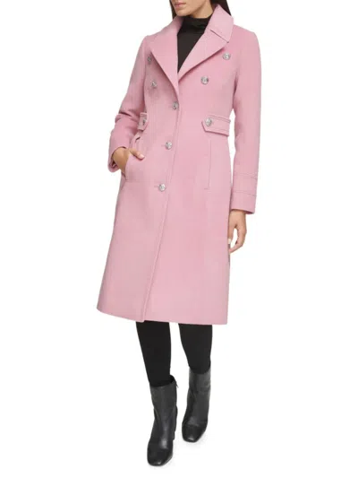 Kenneth Cole Women's Military Wool Blend Overcoat In Pink