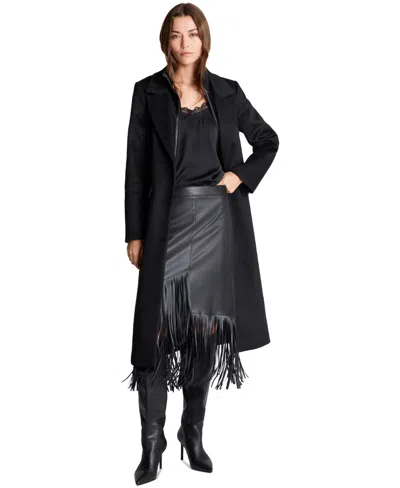 Kenneth Cole Women's Mixed Media Bibbed Coat In Black