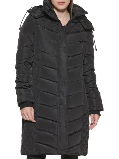 Kenneth Cole Women's Mixed Quilted Puffer Coat In Black