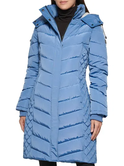 Kenneth Cole Women's Mixed Quilted Puffer Coat In Blue
