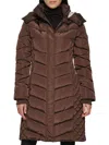Kenneth Cole Women's Mixed Quilted Puffer Coat In Brown