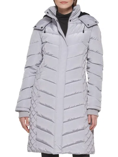 Kenneth Cole Women's Mixed Quilted Puffer Coat In Grey