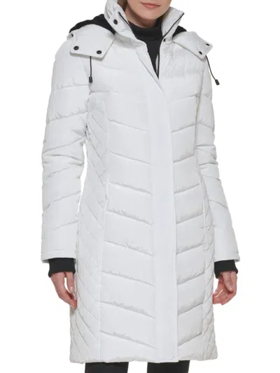 Kenneth Cole Women's Mixed Quilted Puffer Coat In White