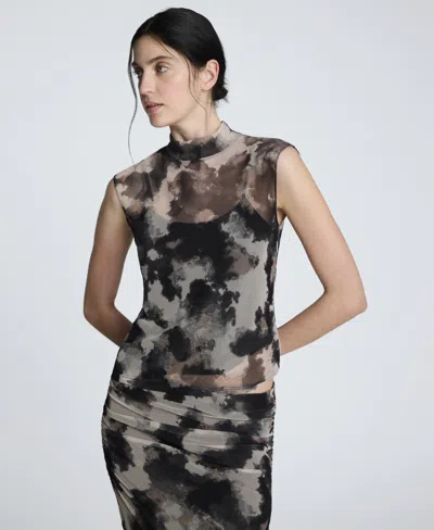 Kenneth Cole Women's Mock Neck Sleeveless Mesh Top In Multi
