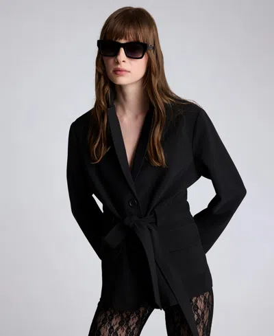 Kenneth Cole Vision Twill Belted Patch Pocket Jacket In Black