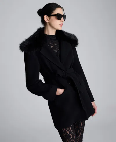 Kenneth Cole Women's Notched Collar Belted Jacket In Black