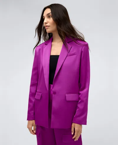 Kenneth Cole Women's One Button Notch Collar Satin Jacket In Vivid Magenta