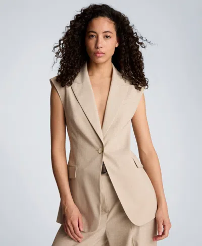 Kenneth Cole Crosshatch Weave Open Back Vest With Strap In Neutral