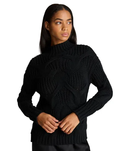 Kenneth Cole Women's Oversized Cable-knit Mock Neck Sweater In Black
