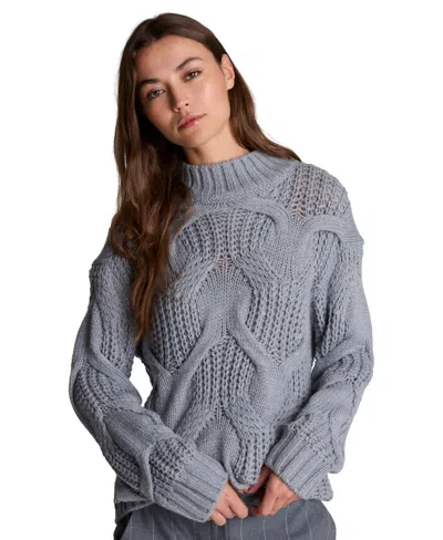 Kenneth Cole Women's Oversized Cable-knit Mock Neck Sweater In Gray
