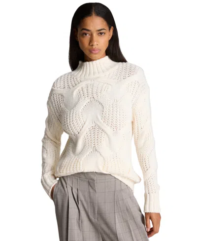 Kenneth Cole Women's Oversized Cable-knit Mock Neck Sweater In White