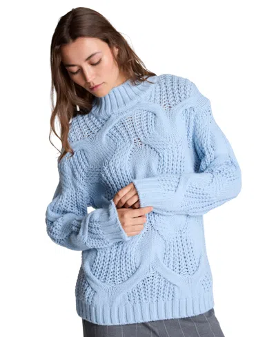 Kenneth Cole Women's Oversized Cable-knit Mock Neck Sweater In Blue