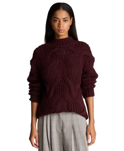 Kenneth Cole Women's Oversized Cable-knit Mock Neck Sweater In Brown