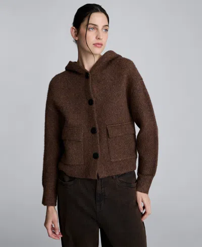 Kenneth Cole Women's Oversized Cropped Hoodie Bomber Jacket In Brown