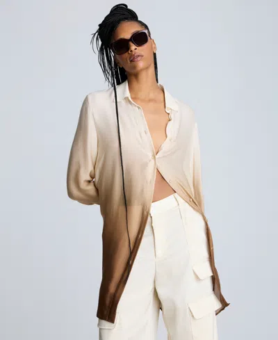 Kenneth Cole Women's Oversized Ombre Tunic Shirt In Chai Multi