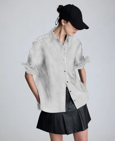 KENNETH COLE WOMEN'S OVERSIZED PINSTRIPE BOYFRIEND BUTTON-FRONT SHIRT