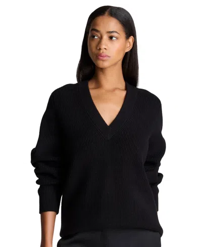 Kenneth Cole Women's Oversized V-neck Boyfriend Sweater In Black